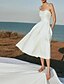 abordables Petites Robes Blanches-Petite robe blanche de remise de diplôme de plage robes de mariage boho A-Line décolleté en cœur sans manches longueur thé jersey ensembles nuptiaux robes de mariée avec perles froncées