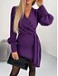 billiga Jobbklänningar-Dam Mini klänning Vardagsklänning Bodycon Stylish Sexig Ledigt Semester Arbete Dagligen Normal Slät 3/4 ärm V-hals Svart Purpur Sommar Vår