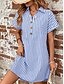 abordables Robe Rayée et Géométrique-Femme Robe mi-longue Robe chemise mode Décontractées Vacances du quotidien Standard marinière Manche Courte Col de Chemise Noir Bleu Eté