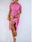abordables Robe Simple-Femme Robe mi-longue Robe chemise Robe casual Robe Trapèze mode Grande occasion Travail du quotidien Standard Plein Manche Courte Col de Chemise Rose Claire Vert Eté Printemps
