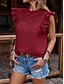 abordables Chemises-Femmes Chemises inspirées du lin T-shirt Uni Mode Moderne Occasionnel Manche Courte Col roulé Hauts Réguliers Quotidien Week-end A Volants Noir Vin Été Printemps