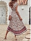 preiswerte Ausgefallene Kleider-Damen Midikleid Casual kleid A Linie Kleid Boho-Kleid Stilvoll Brautkleider schlicht Urlaub Täglich Regular Fit Blumen Kurzarm V Ausschnitt Burgunderrot Sommer