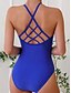 baratos Fatos de Banho 1 Peça-Mulheres Roupa de Banho Uma pedaço Monoquíni roupa de banho Frente Única Compressão abdominal Cintura Alta Delgado Férias Roupa de Praia Côr Sólida Decote U Sem Manga Fatos de banho