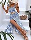 abordables Vestidos Florales Impresos-Mujer Vestido maxi Vestido informal Vestidos Boho Chic Vestido lencero Bohemia Estilo lindo Casual Vacaciones Diario Playa Holgado Floral Sin Mangas Con Tirantes Negro Azul Piscina Verano