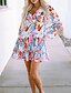 billiga Casual blommiga klänningar-Dam Mini klänning Vardagsklänning Blommig klänning Sommarklänning Stylish Ledigt Semester Dagligen Datum Normal Blommig Långärmad V-hals Rodnande Rosa Sommar