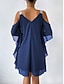 billige Chiffonkjoler-Dame Mini kjole Cocktail Kjole Gæstekjole til bryllup Chiffonkjoler Elegant Kolde skulder Daglig Løstsiddende Helfarve Uden ærmer V-hals Navyblå Sommer Forår Efterår