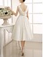 baratos Vestidos Brancos Curtos-Vestidos Brancos de Formatura para Noivado Vestidos de Casamento Estilo A-Line Decote Barco Sem Mangas Comprimento de Chá em Cetim com Pregas Apliques
