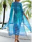 baratos Túnicas, Vestidos &amp; Blusas-Mulheres Roupa de Banho Cobertura roupa de banho Férias Roupa de Praia Gráfico Decote V Manga Longa Fatos de banho