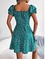 tanie Eleganckie sukienki kwiatowe-Damskie Sukienka mini Codzienne sukienki Sukienka A line Elegancki Codzienny Urlop Codzienny Regularny Kwiaty Krótki rękaw Kwadratowy dekolt Czerwony Zielony Lato Wiosna