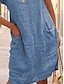 preiswerte Kleider aus Baumwolle und Leinen entwerfen-Damen Minikleid Baumwoll-Leinen-Kleider Freizeitkleid T-Shirt-Kleid Basic Lässig Urlaub Täglich Normale Passform Einfach Kurzarm Rundhalsausschnitt Schwarz Blau Khaki Grau Sommer