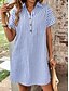 abordables Robe Rayée et Géométrique-Femme Robe mi-longue Robe chemise mode Décontractées Vacances du quotidien Standard marinière Manche Courte Col de Chemise Noir Bleu Eté