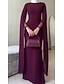 abordables Semi-formel / Cocktail-Robe de Soirée Fourreau  Colonne Robe Élégante Formelle Mariage Longueur de Sol Manches Longues Col Rond Crêpe Élastique avec Broderie
