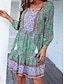 billige Boho-kjoler-Dame Mini kjole Uformell kjole Boho elegante kjoler Boho-kjole Bohem søt stil Stilfull Feriereise Daglig Strand Løstsittende Grafisk Langermet V-hals Rød Grønn Vår Høst