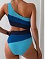 baratos Fatos de Banho Peça Única-Mulheres Roupa de Banho Uma pedaço roupa de banho Frente Única Compressão abdominal Cintura Alta Delgado Férias Roupa de Praia Listra Pescoço Assimétrico Sem Manga Fatos de banho