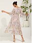 abordables Vestidos de vacaciones-Mujer vestido largo vestido largo Vestido de raso Elegante Mangas anchas Boda Vacaciones Diario Holgado Floral Manga 3/4 Escote en Pico Rosa Verano Primavera Otoño
