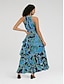 abordables robe décontractée imprimée-Femmes Robe en Chiffon Robe maxi Bleu Violet Sans manches Fleuri A Volants Impression Printemps &amp; Été Tour Robe à Motifs XS S M
