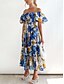 abordables Robes de vacances-Femme Robe Maxi Robe casual Robe Évasée Robe Trapèze mode Décontractées Vacances du quotidien Standard Floral Manche Courte Epaules Dénudées Bleu Vert Eté