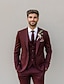 abordables Trajes de boda-De los hombres Boda Trajes Solapa de Pico Negro Burdeos Color sólido Estándar Juego de 3 piezas Recto 2 botones
