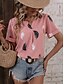 cheap Boho tee-Women&#039;s Shirt Blouse Feather Stylish Casual Short Sleeve Notched Neck Regular Tops Daily Print White Pink Summer Spring