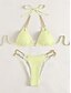 billige Bikinisæt-Dame Badetøj Bikini 2 stk Fræk badedragt Åben ryg Tynd Ferie Strand Tøj Helfarve Halterhals Uden ærmer Badedragter