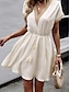 abordables Vestidos casuales blancos-Mujer Mini vestido Vestido blanco Vestido de encaje blanco con mangas Vestido de verano Casual Vacaciones Diario Holgado Color sólido Manga Corta Escote en Pico Verde Oscuro Beige Verano Primavera