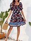 tanie Sukienki boho-Damskie Sukienka mini Codzienne sukienki Letnie sukienki Sukienka Boho Elegancja Elegancki Latarnia rękawem Urlop Codzienny Randka Regularny Kwiaty Krótki rękaw Kwadratowy dekolt Czarny Rumiany r