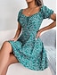 tanie Eleganckie sukienki kwiatowe-Damskie Sukienka mini Codzienne sukienki Sukienka A line Elegancki Codzienny Urlop Codzienny Regularny Kwiaty Krótki rękaw Kwadratowy dekolt Czerwony Zielony Lato Wiosna