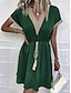 abordables Vestidos casuales blancos-Mujer Mini vestido Vestido blanco Vestido de encaje blanco con mangas Vestido de verano Casual Vacaciones Diario Holgado Color sólido Manga Corta Escote en Pico Verde Oscuro Beige Verano Primavera