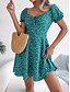 tanie Eleganckie sukienki kwiatowe-Damskie Sukienka mini Codzienne sukienki Sukienka A line Elegancki Codzienny Urlop Codzienny Regularny Kwiaty Krótki rękaw Kwadratowy dekolt Czerwony Zielony Lato Wiosna