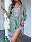billige Boho-kjoler-Dame Mini kjole Uformell kjole Boho elegante kjoler Boho-kjole Bohem søt stil Stilfull Feriereise Daglig Strand Løstsittende Grafisk Langermet V-hals Rød Grønn Vår Høst