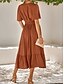 abordables Vestidos de fiesta-Mujer Vestido Midi Vestido informal Vestido de Columpio Vestido de una línea Elegante Básico Casual Vacaciones Diario Ajuste regular Plano Manga Corta Escote en Pico Verde Claro Rojo Verano Primavera