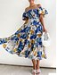 abordables Robes de vacances-Femme Robe Maxi Robe casual Robe Évasée Robe Trapèze mode Décontractées Vacances du quotidien Standard Floral Manche Courte Epaules Dénudées Bleu Vert Eté