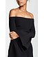 economico NERO-Tute abito da sera elegante abito da sera per feste abito lungo fino al pavimento maniche lunghe scollatura off shoulder cintura  fascia in cotone misto schiena scoperta con volant