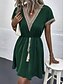 abordables Vestidos casuales blancos-Mujer Mini vestido Vestido blanco Vestido de encaje blanco con mangas Vestido de verano Casual Vacaciones Diario Holgado Color sólido Manga Corta Escote en Pico Verde Oscuro Beige Verano Primavera