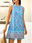 billiga Bohemklänningar-Dam Mini klänning Vardagsklänning Boho Chic klänningar Linneklänning Boho-klänning bohemliv Ledigt Boho Semester Dagligen Strand Lös passning Paisley Ärmlös Rund hals Himmelsblå Orange Vår