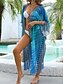 baratos Túnicas, Vestidos &amp; Blusas-Mulheres Roupa de Banho Cobertura roupa de banho Férias Roupa de Praia Gráfico Decote V Manga Longa Fatos de banho