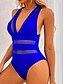 baratos Fatos de Banho 1 Peça-Mulheres Roupa de Banho Uma pedaço Monoquíni roupa de banho Com Transparência Frente Única Compressão abdominal Cintura Alta Delgado Férias Roupa de Praia Côr Sólida Decote V Sem Manga Fatos de banho