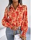 preiswerte Blumenblusen-Damen Hemd Bluse Knöpfe Druck Blumen Stilvoll Lässig Langarm Hemdkragen Normale Oberteile Täglich Blau Orange Sommer Frühling Herbst
