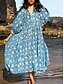 ieftine Rochii casual florale-Pentru femei Rochii Midi Rochie casual Stilat Casual Vacanță Zilnic Fit regulat Floral Lungime Manșon 3/4 Stil Nautic Bleumarin Albastru piscină Primăvară Toamnă