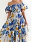 abordables Robes de vacances-Femme Robe Maxi Robe casual Robe Évasée Robe Trapèze mode Décontractées Vacances du quotidien Standard Floral Manche Courte Epaules Dénudées Bleu Vert Eté