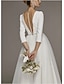 abordables Petits robes blanches-Petites robes blanches de fiançailles robes de mariage A-line col en V manches 3/4 longueur cheville en tulle robes de mariée avec plis et broche en cristal