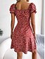 tanie Eleganckie sukienki kwiatowe-Damskie Sukienka mini Codzienne sukienki Sukienka A line Elegancki Codzienny Urlop Codzienny Regularny Kwiaty Krótki rękaw Kwadratowy dekolt Czerwony Zielony Lato Wiosna
