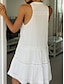 preiswerte Kleider-Damen Minikleid Leinen-inspirierte Kleider Freizeitkleid Schwingkleid Trägerkleid Basic Lässig Urlaub Täglich Normale Passform Einfach Ärmellos Rundhalsausschnitt Weiß Sommer