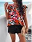 cheap Shirts-Women&#039;s Shirt Blouse Cotton Linen Shirts Floral Stylish Casual Short Sleeve Turtleneck Regular Tops Daily Ruffle Print Black Beige Summer