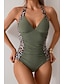 cheap One-piece swimsuits-Women's Swimwear One Piece Monokini Swimsuit Ruched Thong One Piece Tummy Control High Waist Slim Vacation Beach Wear Leopard Halter Neck Sleeveless Bathing Suits