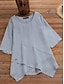 billige Kvinne Enkle Topper-Dame Bluse Helfarge Elegant Stilfull Fritid Kortermet Crew-hals Vanlige topper Arbeid Daglig Ut på byen Asymetrisk kant Dusty Blue Grå Sommer Vår