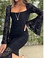 preiswerte Weiße Spitzenkleider-Damen Maxidress Weißes Kleid schwarzes kleid Spitzenkleid Elegant Stilvoll Sexy Hochzeit Urlaub Party Regular Fit Langarm Quadratischer Ausschnitt Schwarz Weiß Sommer Frühling Herbst Winter