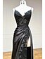 baratos PRETO-sereia / trompete vestido de noite elegante festa à noite gravata preta gala comprimento até o chão sem mangas decote em v quarta-feira família addams tule sem costas com cristais bordados apliques