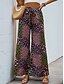 abordables pierna ancha y cintura alta-Mujer Perneras anchas Chinos Moda Ropa de calle Longitud total Alta cintura Leopardo Bolsillo Cintura elástica Estampado Confortable Suave Cómodo Microelástico Exterior Calle Negro Verano Primavera
