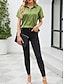 tanie Eleganckie topy-Damskie Koszula Elegancki Szykowny Satyna Jednokolorowe Biznes Nowoczesny Codzienny Krótki rękaw Kołnierzyk koszuli Zwykłe topy Praca Ubrania formalne Guziki Wino Lato Wiosna